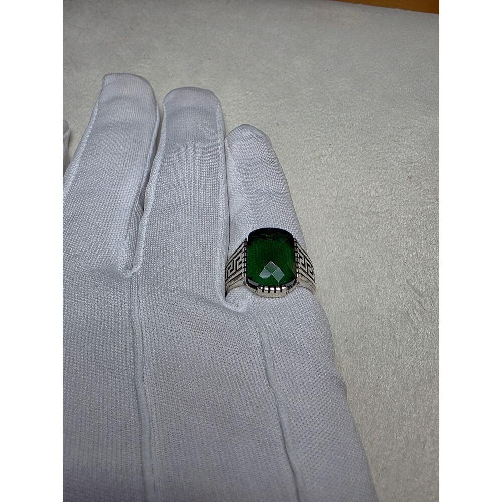 S9.5 Emerald Signet Engraved Ring 925 Sterling Silver - Picture 8 of 9